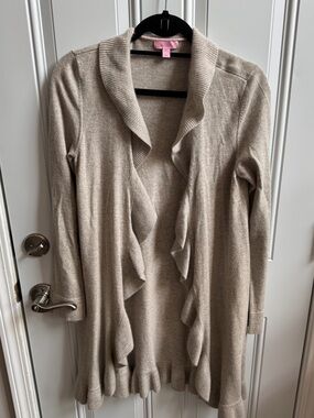 Lilly Pulitzer Cashmere Women’s Ruffled Open-Front Cardigan Sweater - Beige